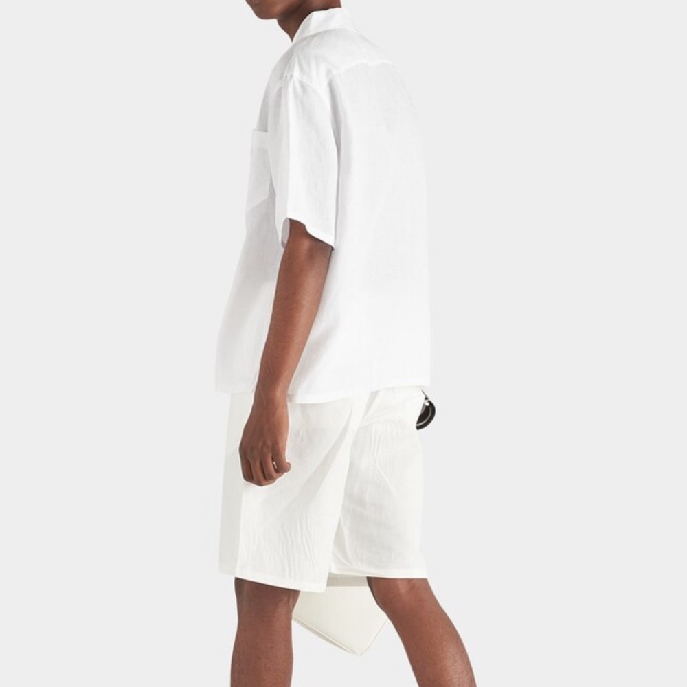 prada men linen bermuda elasticized waistband shorts - Picture 3 of 7